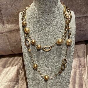 Liz Claiborne Gold Necklace Pearls and loops 32”